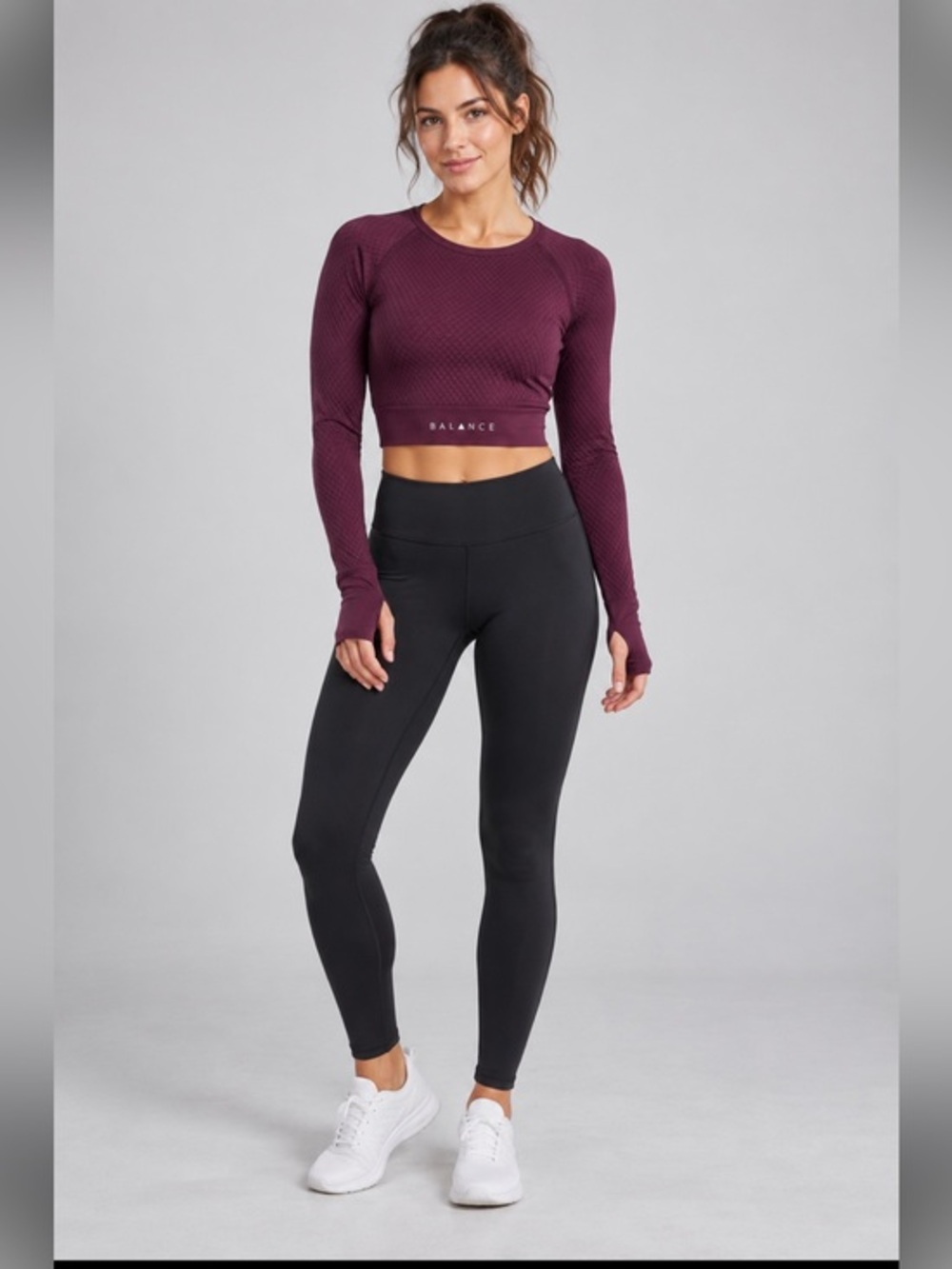 Balance Burgundy Textured Seamless Long Sleeve Crop Top Size XS